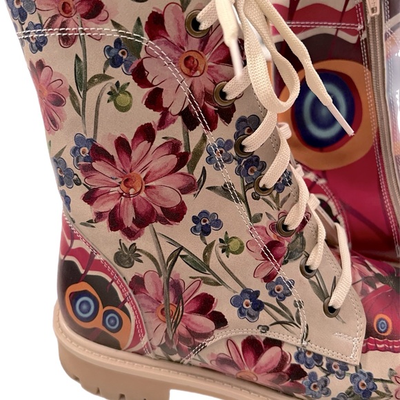 Floral Lace-Up Women's Boots - Picture 3 of 8